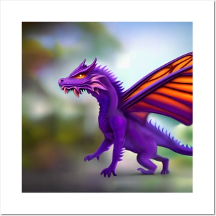 Purple Fairy Dragon with Butterfly Wings Posters and Art